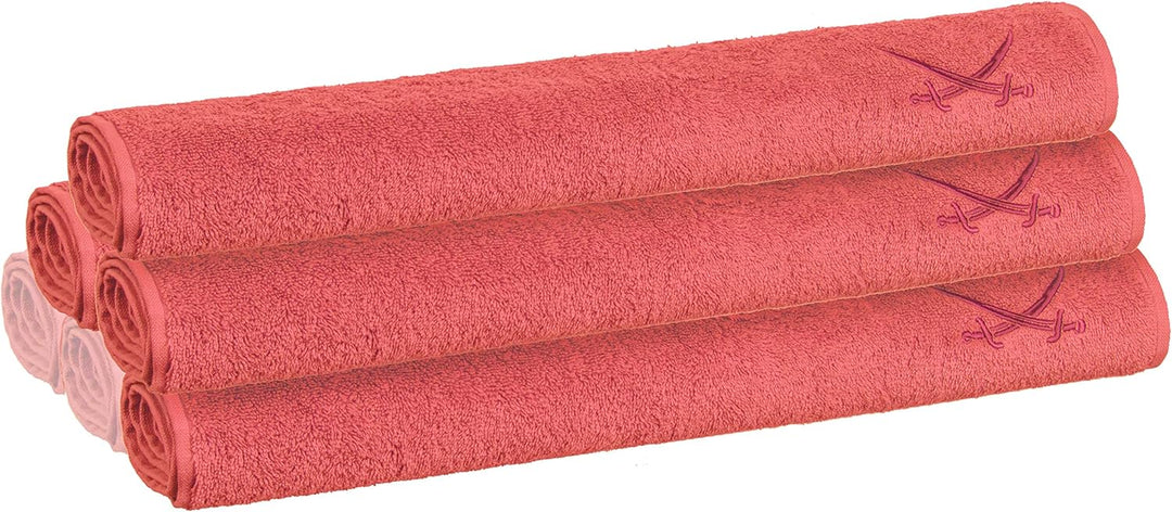 Sansibar Handtuch 4er Set 50x100 cm 100% Baumwolle mit gesticktem Säbel Logo Badtuch Coral 4er Set C