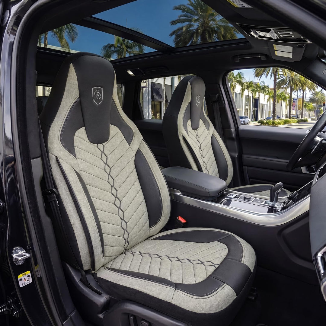 Autositzbezüge Universal für PKW & SUV – Premium Vordersitze Auto Sitzbezug aus Leinen, Beige-Schwar