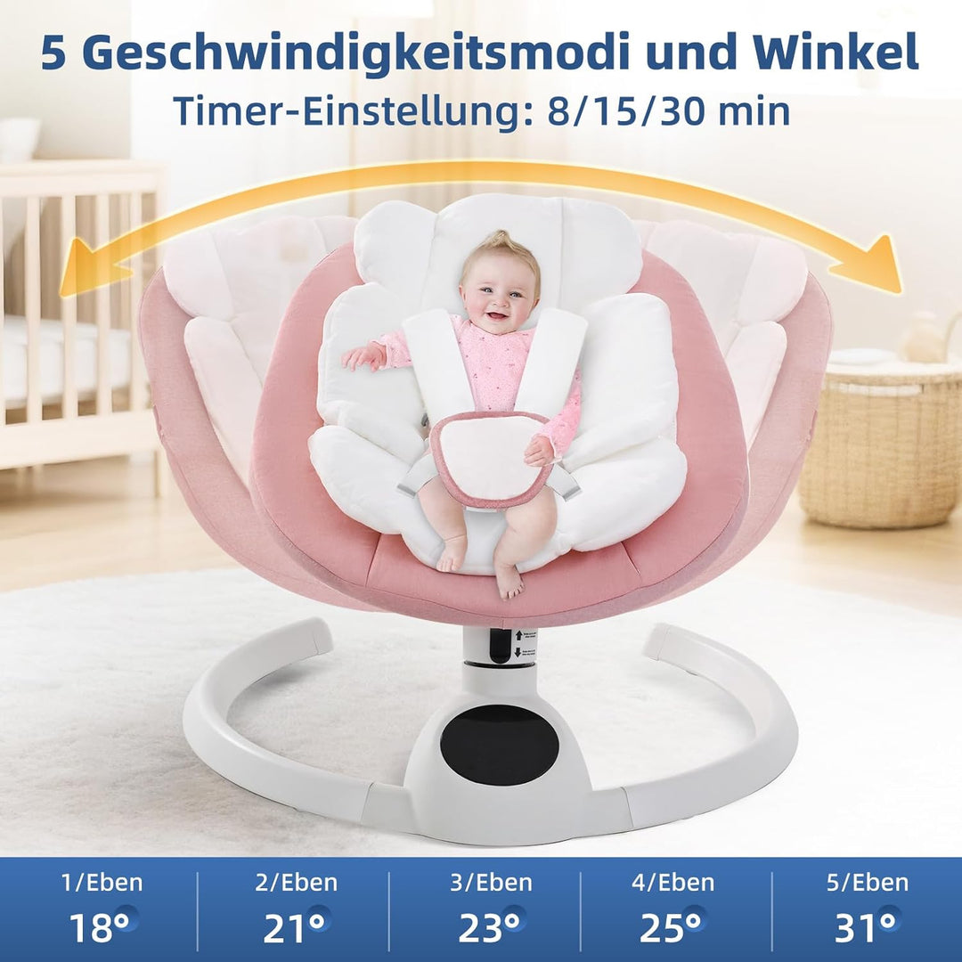 Babywippe Elektrisch Neugeborene bis 9 kg, Klappbar Bluetooth Babyschaukel Elektrisch mit 5 Schwingg