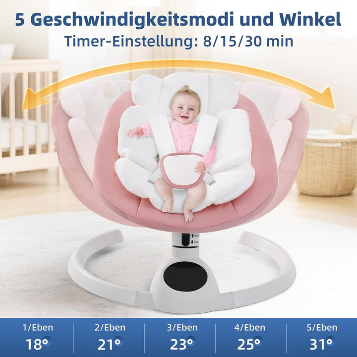 Babywippe Elektrisch Neugeborene bis 9 kg, Klappbar Bluetooth Babyschaukel Elektrisch mit 5 Schwingg