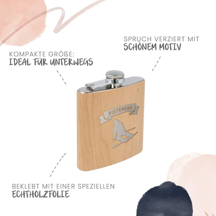 Spruchreif | Flachmann aus Edelstahl mit Gravur „Pistensau“ – Originelles Geschenk für Ski- & Snowbo