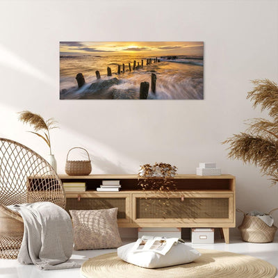 Wandbilder Dekoration Wohnzimmer baltisch meer Mole Landschaft Panorama Bilder auf Leinwand 120x50cm