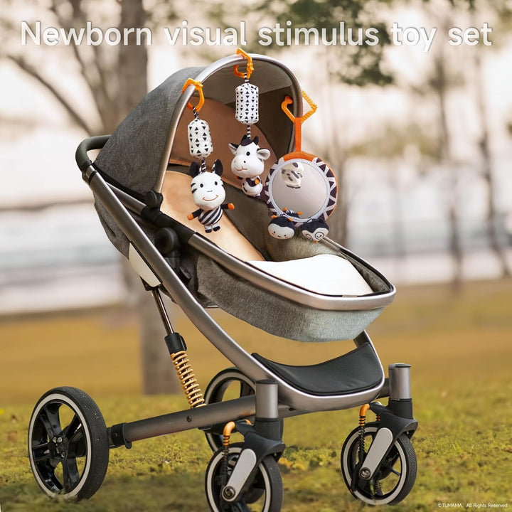 TUMAMA Kontrast Schwarz Weiss Baby Kinderwagen Spielzeug ab 0 2 3 4 6 8 9 Monate, 4pcs Kontrastbuch