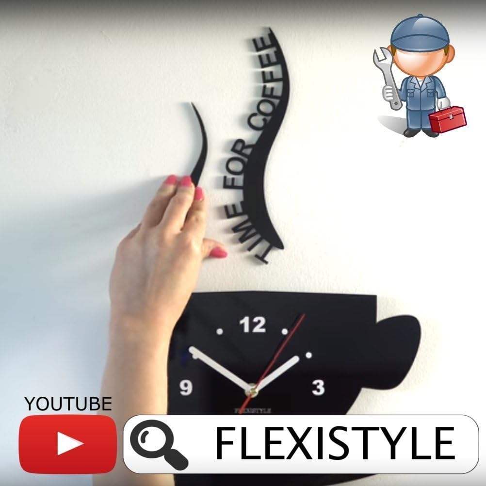 FLEXISTYLE Tasse Zeit für Kaffee Moderne Küche Wanduhr, 3D römisch, wanduhr deko (Weiss), Weiss