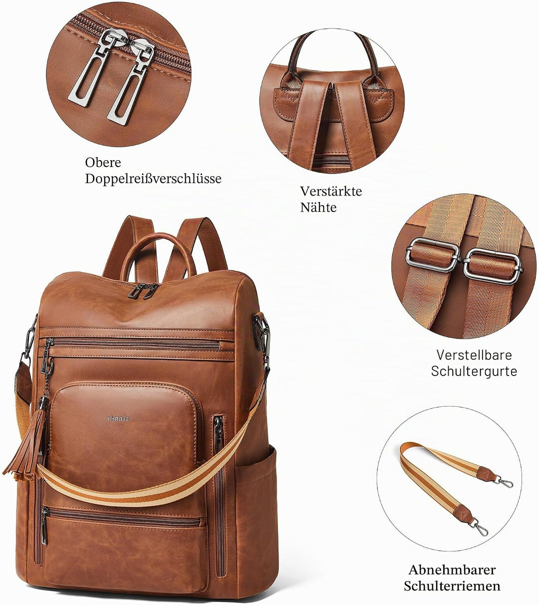 Shrrie rucksack damen elegant geeignet für 15,6Zoll-Notebooks Langlebig wasserdicht Damen aus Leder