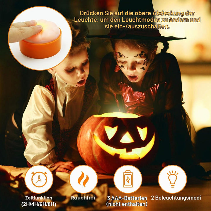 A.bigwhale LED Licht mit Fernbedienung, 4 Stück LED Jack-O-Lantern Lichter, Halloween Kürbis Lichter