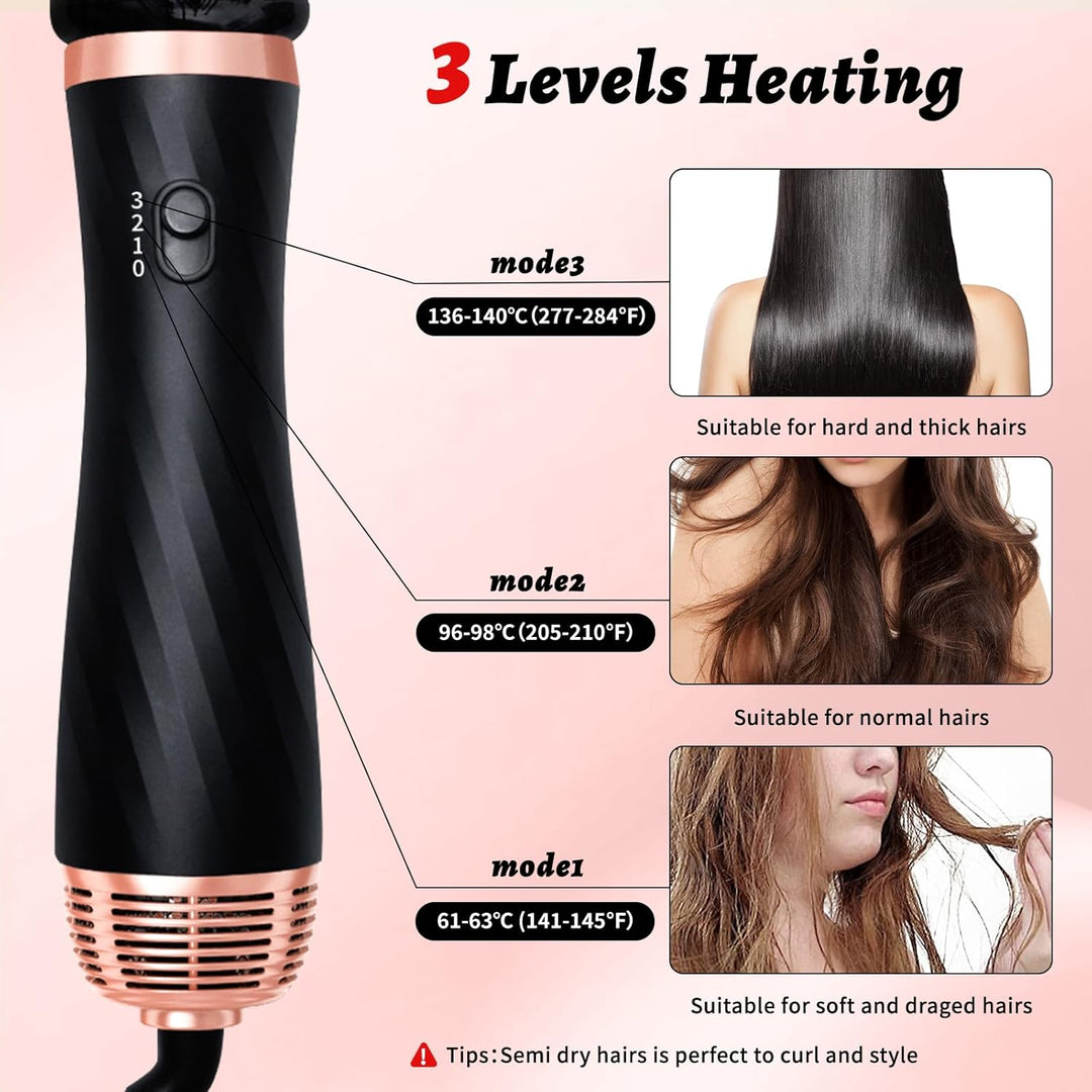 Warmluftbürste Rundbürstenföhn, 250℉-410℉ Föhnbürste, 6-in-1 Hairstyler Haartrockner Bürste Einem, H