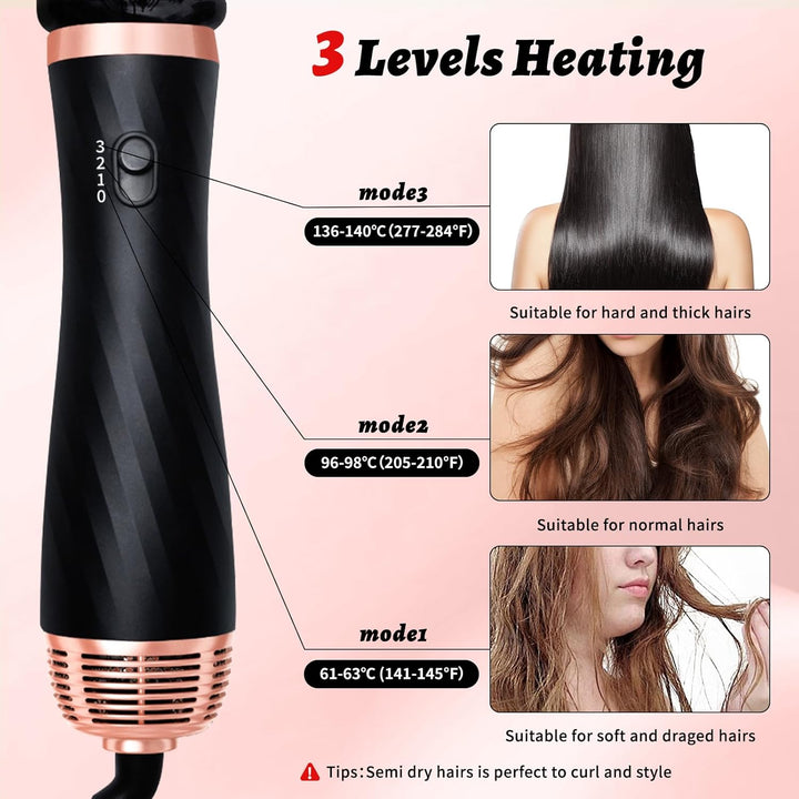 Warmluftbürste Rundbürstenföhn, 250℉-410℉ Föhnbürste, 6-in-1 Hairstyler Haartrockner Bürste Einem, H