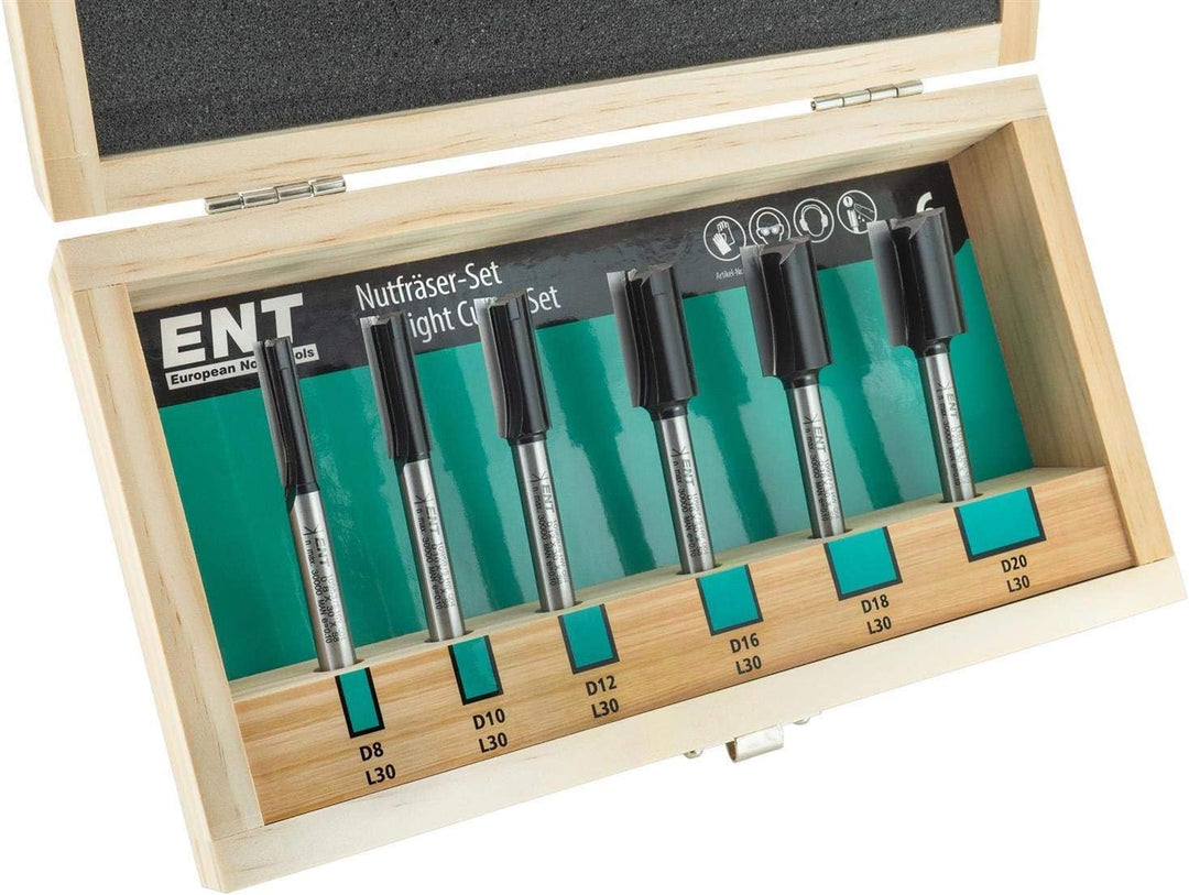 ENT 09010 6-tlg. Nutfräser Set - extra lang 90 mm - Hartmetall Grundschneide zum Einbohren Z2+1 - Ø