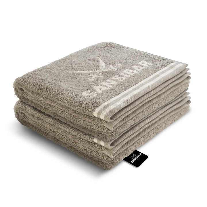 Sansibar Handtuch 2er Set 50x100 cm 100% Baumwolle Doubleface Frottiertuch gestreifte Borde Zweifarb