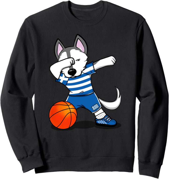 Dabbing Husky Hund Griechenland Basketball Mannschaft Flagge Sweatshirt