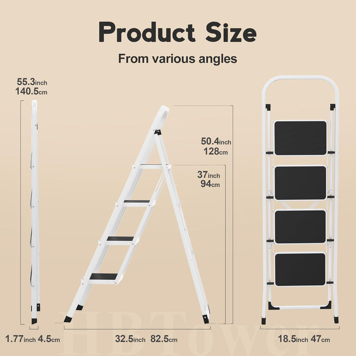 HBTower 4-Stufen-Leiter, Klappstufen Leiter mit Anti-Rutsch-Pedal, Tragbare Robuste Leiter mit Handl