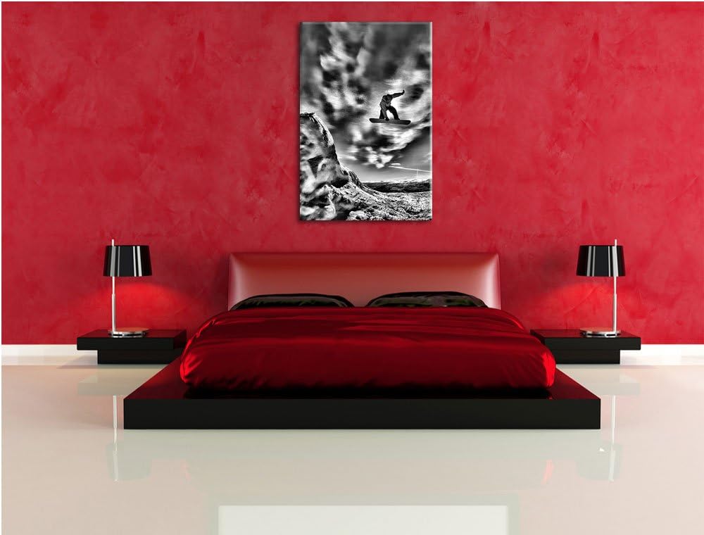 Monocrome, Snowborder, Format: 100x70 auf Leinwand, XXL riesige Bilder fertig gerahmt mit Keilrahmen