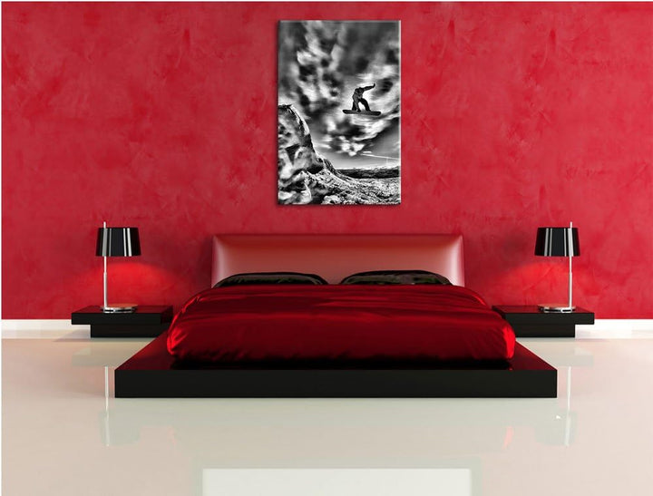 Monocrome, Snowborder, Format: 100x70 auf Leinwand, XXL riesige Bilder fertig gerahmt mit Keilrahmen