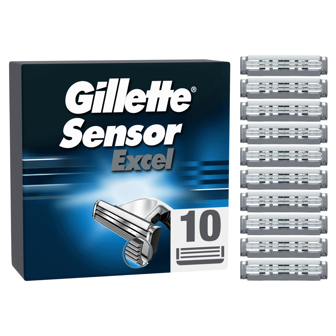 Gillette Sensor Excel Rasierklingen für Rasierer, 10 Ersatzklingen für Nassrasierer Herren mit Doppe
