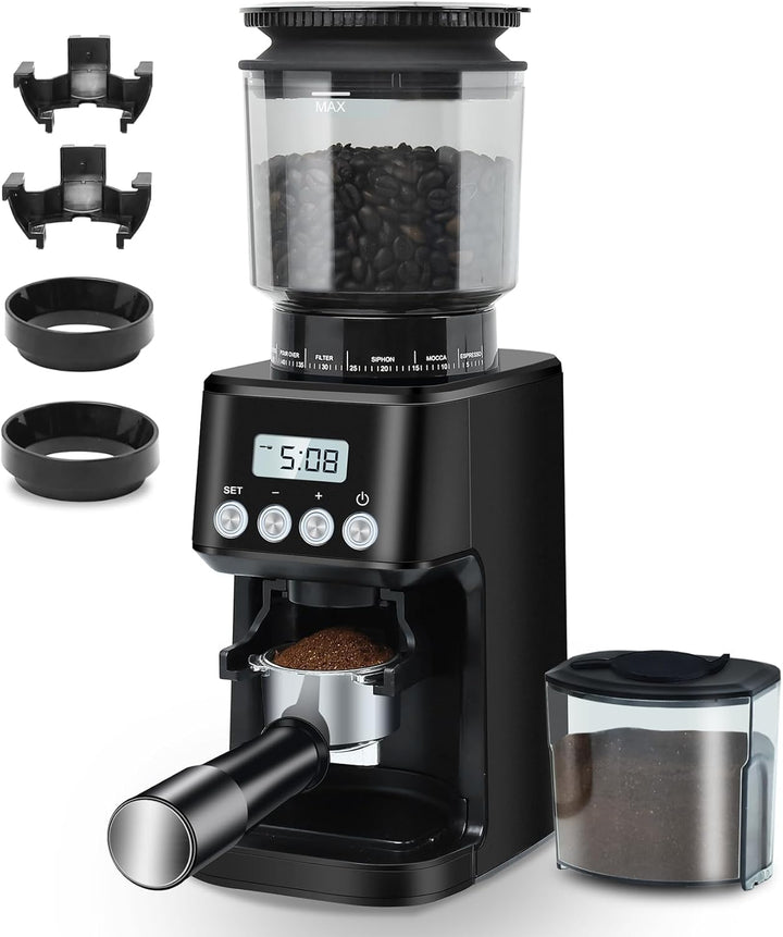 Homtone Kaffeemühle Elektrisch für Siebträger und Behälter, 51 Mahlstufen Kaffeemühle Siebträger Ele