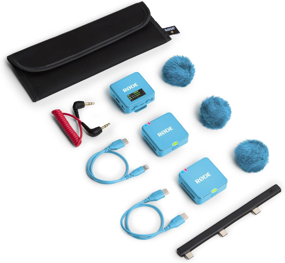 Rode Wireless GO Gen 3 Drahtloses 2-Kanal Mikrofon-Funksystem Blau mit Interview GO Handadapter und