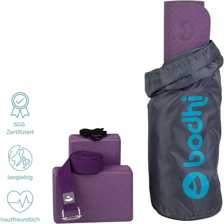 Bodhi Yoga Starter-Set Komplett | Set bestehend aus: 1 Yogamatte aus TPE, 2 Yoga-Bricks aus Eva (Moo