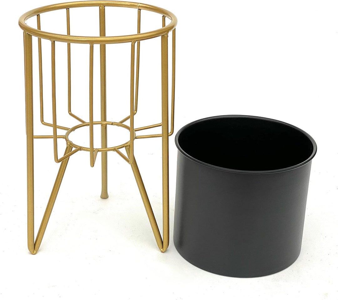 DanDiBo Blumenhocker mit Topf Metall Gold Schwarz Rund S 32 cm Blumenständer 96039 Blumensäule Moder