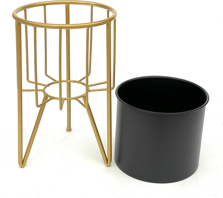 DanDiBo Blumenhocker mit Topf Metall Gold Schwarz Rund S 32 cm Blumenständer 96039 Blumensäule Moder