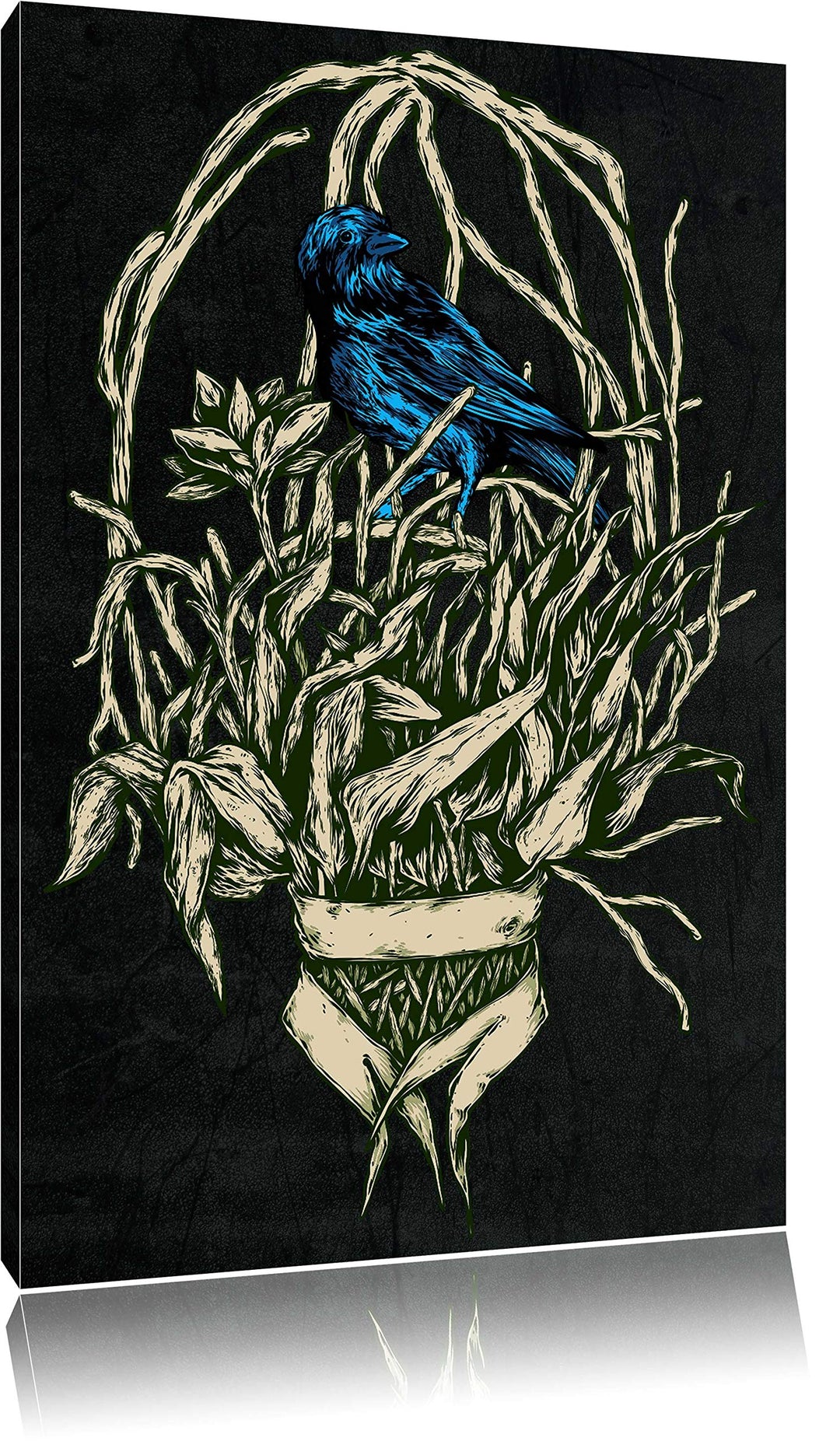 Dark Blue Bird black Bild auf Leinwand, XXL riesige Bilder fertig gerahmt mit Keilrahmen, Kunstdruck
