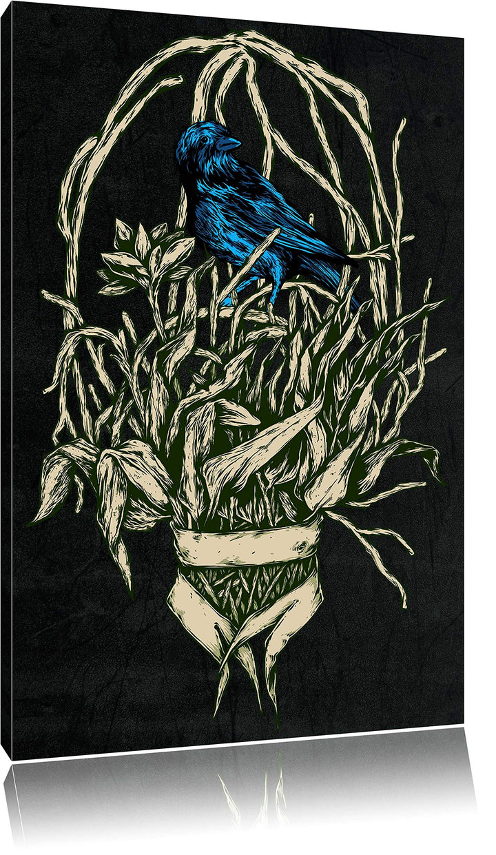 Dark Blue Bird black Bild auf Leinwand, XXL riesige Bilder fertig gerahmt mit Keilrahmen, Kunstdruck