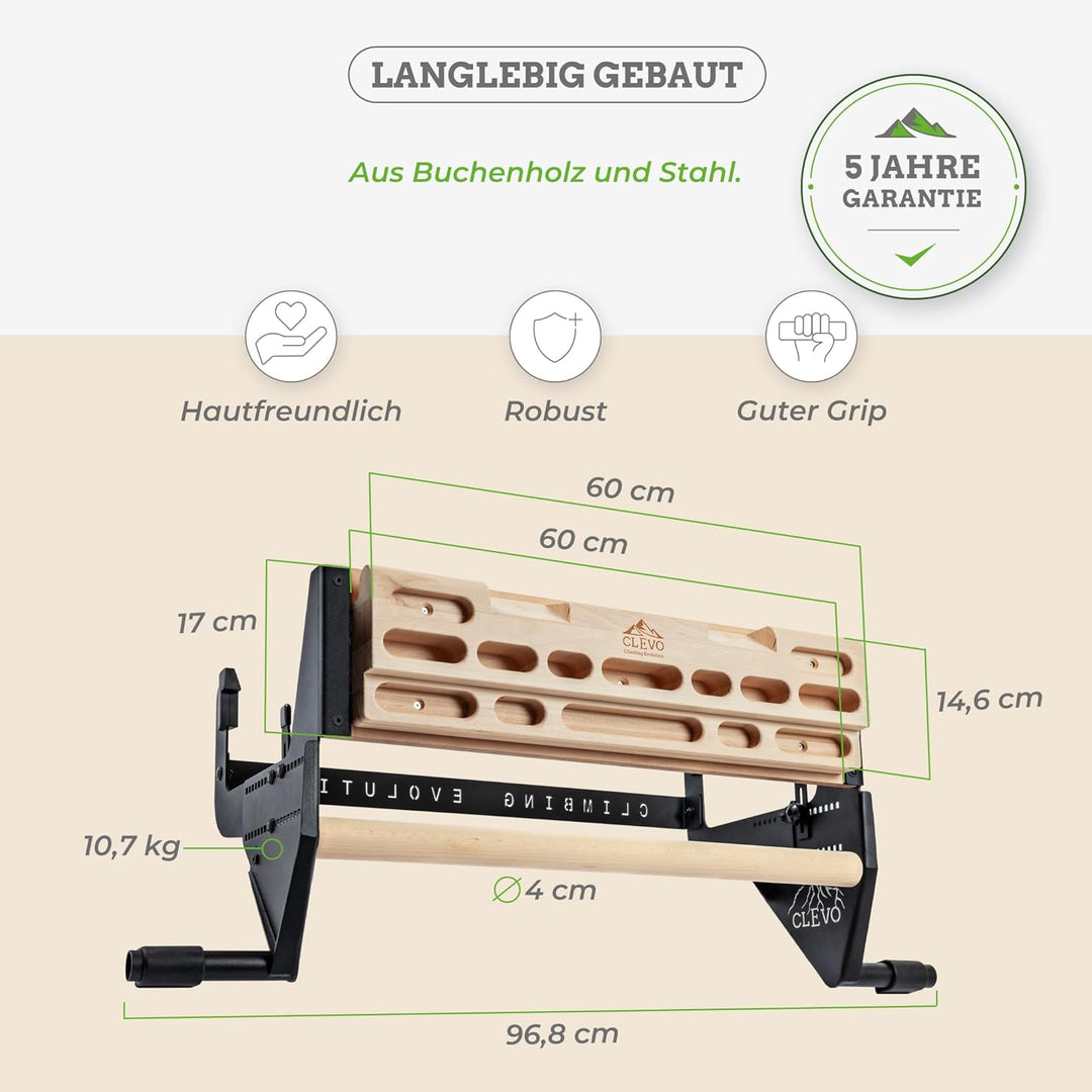 Clevo - Hangboard für Kletten und Bouldern - Climbing Trainingsboard Hangboard Klettern Aufhängung f