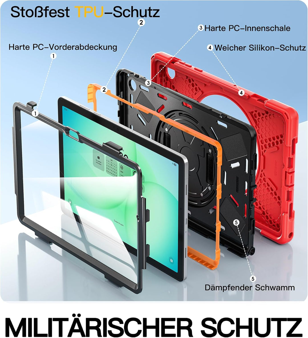 BRAECN für Galaxy Tab A11+ Hülle - Samsung Tablet A11 Plus 11" 2025 Rot | Stossfeste Schutzhülle mit