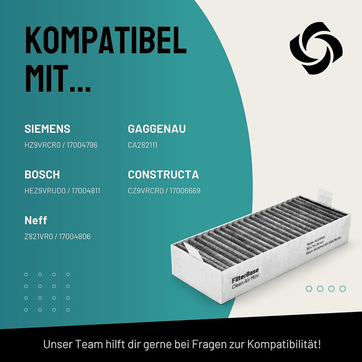 FilterBase® Clean Air Aktivkohlefilter 4 Stück - Filter Set passend für Bosch HEZ9VRCR0 / Siemens HZ