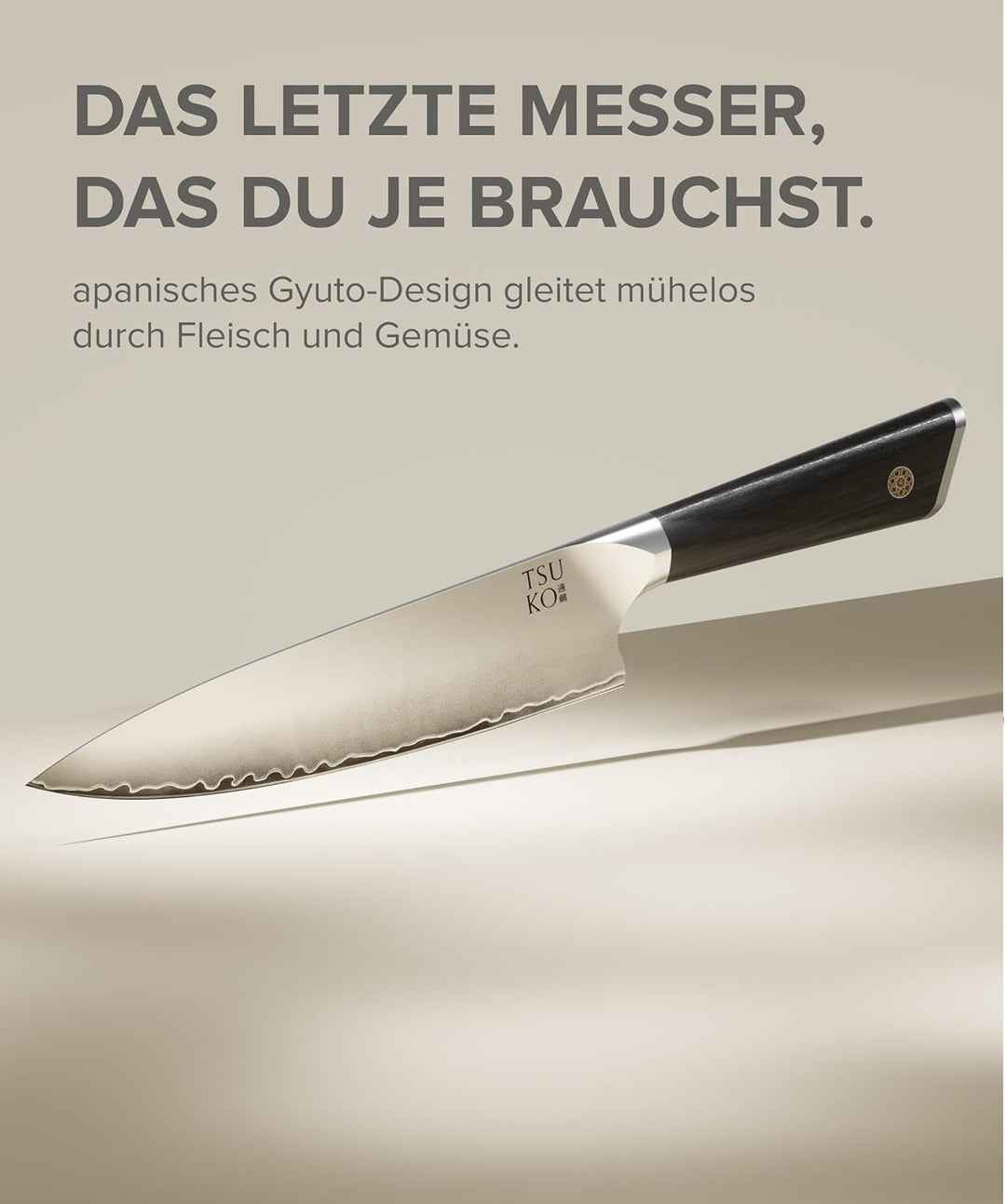 Tsuko Kochmesser, vierstufiger Schärfer & Holzscheide - 20,3 cm, professionelles japanisches Küchenm