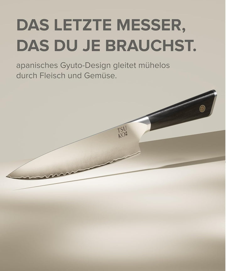Tsuko Kochmesser, vierstufiger Schärfer & Holzscheide - 20,3 cm, professionelles japanisches Küchenm