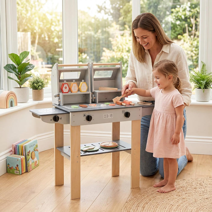 DREAMADE Kindergrill Spielzeug Holz, Kinderküche mit BBQ Grill