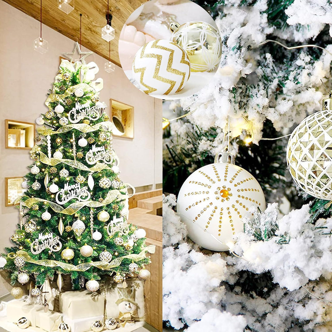 Geek-M Weihnachtskugeln Ornamente, 60 mm, gold- und weiss, lackiert, bruchsicher, festlich, Hochzeit