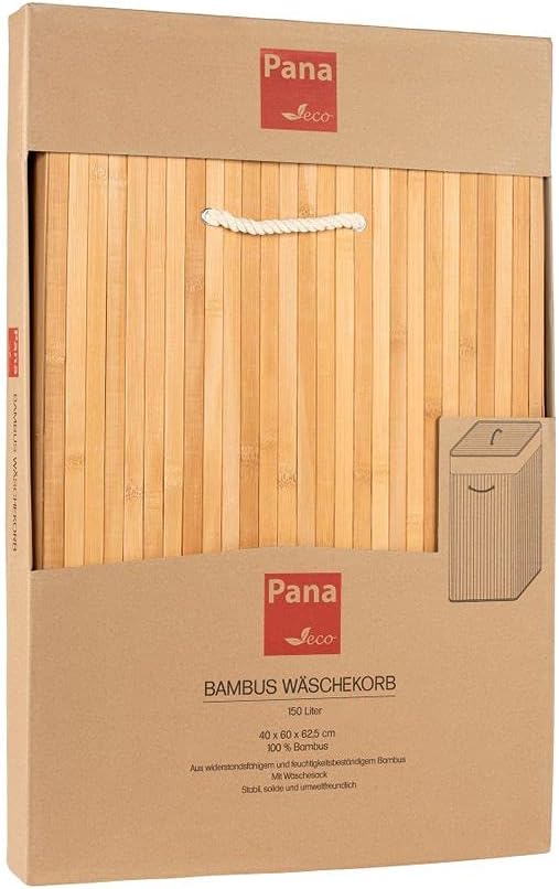 PANA®ECO Bambus Wäschekorb mit Deckel (150 L) • Wäschebox mit herausnehmbaren Wäschesack • Faltbarer