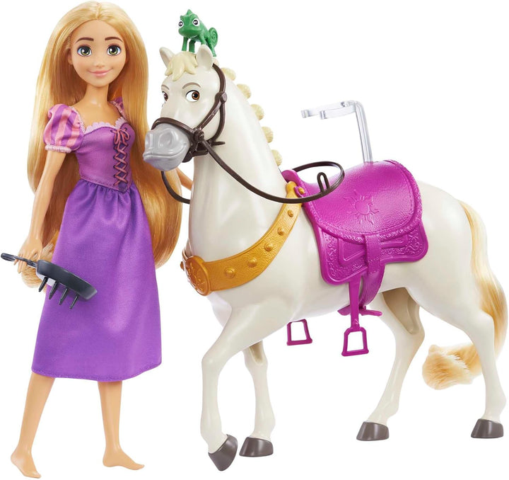 Disney Prinzessin Rapunzel & Maximus - Puppe und Pferd mit abnehmbarem Sattel und Zügeln, inklusive