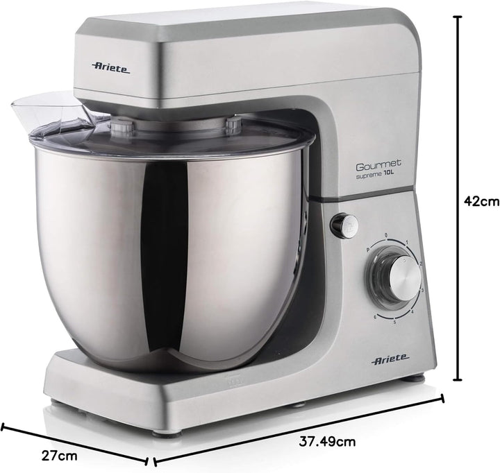 Ariete 1576 Gourmet Supreme 10 l, Küchenmaschine 10 l, 2000 W, 6 Geschwindigkeiten + Pulse, Zubehör