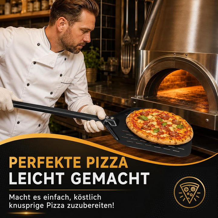 Pizzaschieber Set mit Perforiertem Schieber &amp; Pizzaschneider, Antihaft Beschichtung, Pizza Wiegemess