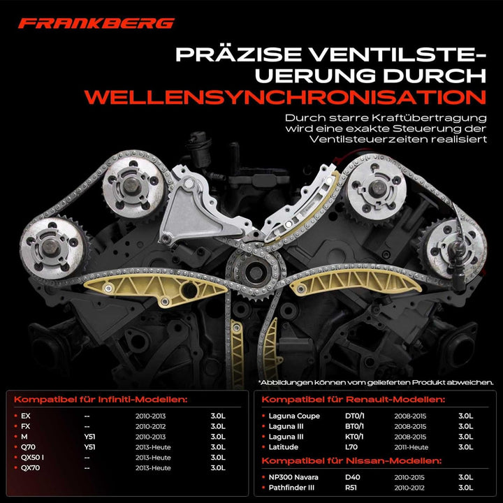 Frankberg Steuerkettensatz Kompatibel mit EX FX M Q70 QX50 I QX70 NP300 Navara Pathfinder III Laguna