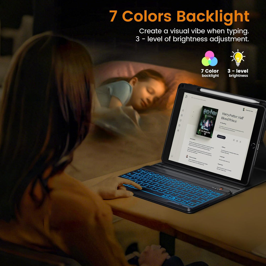 Hülle mit Tastatur für iPad 9/8/ 7 Generation 10,2 Zoll, Vergrösserte Anti-Falloff Tastenkappen Tast