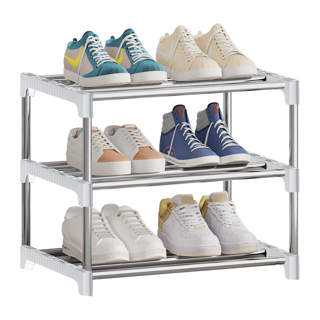 Kleines Schuhregal, stapelbares Schuhregal, 3 Etagen, Fussraumaufbewahrung, leichtes Schuhregal, Auf