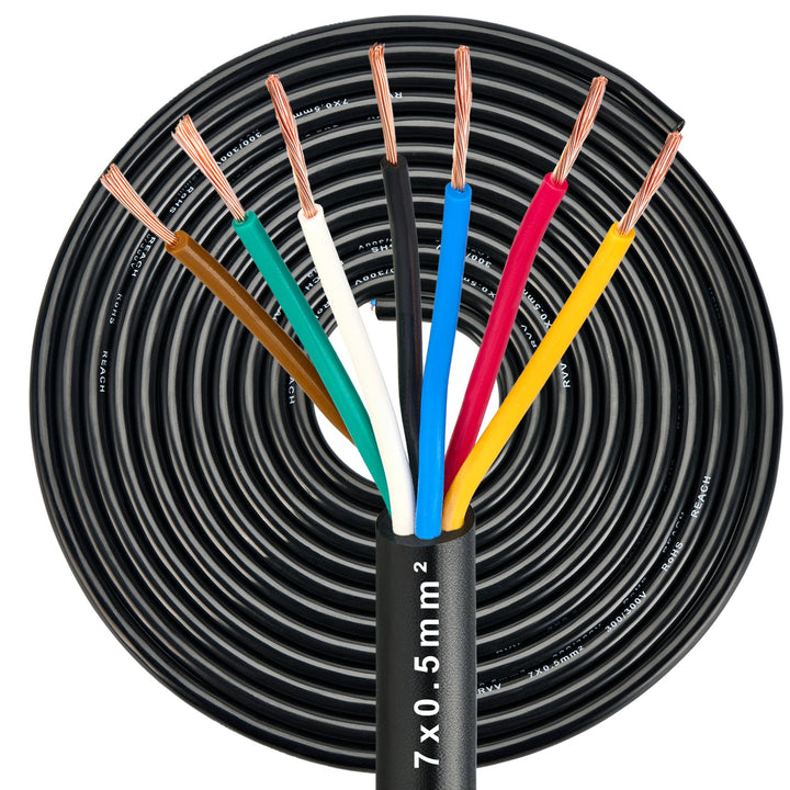 10M Anhänger Kabel Autokabel 7 Pin, 0,5mm² Automotive 7 Core Kabel Fahrzeugleitung 7cores, 12V 24V K