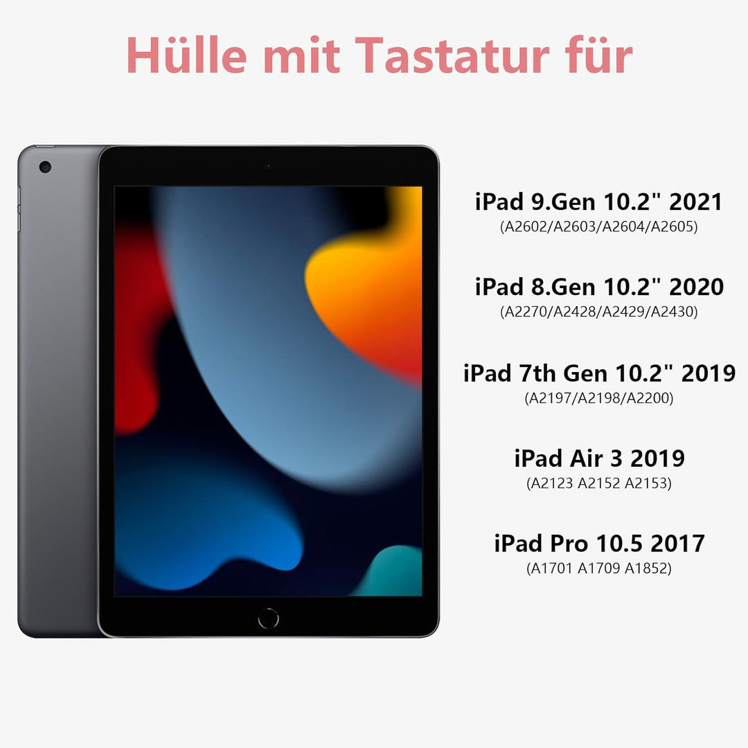 BQSS Tastatur Hülle für iPad 10.2 Zoll (9/8/7 Generation), für iPad Air 3rd und iPad Pro 10.5, Magne
