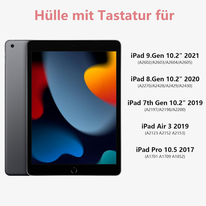 BQSS Tastatur Hülle für iPad 10.2 Zoll (9/8/7 Generation), für iPad Air 3rd und iPad Pro 10.5, Magne