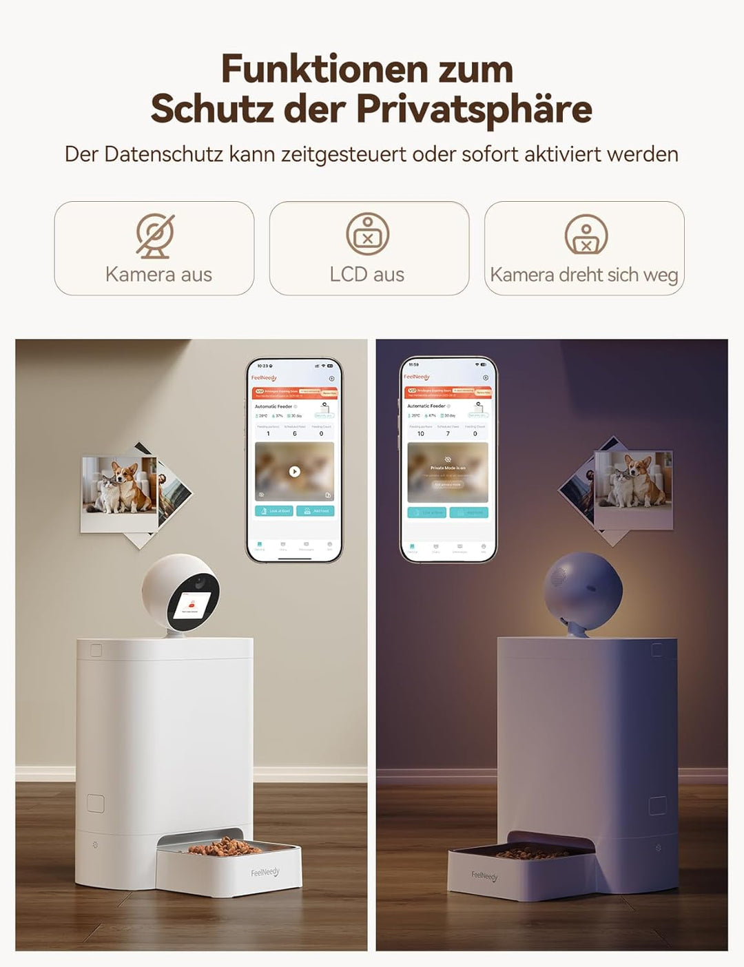 FEELNEEDY 5.5L Futterautomat Katze mit 3MP HD-360° Kamera, 2,4G/5G WiFi KI Katzenfutter Automat mit