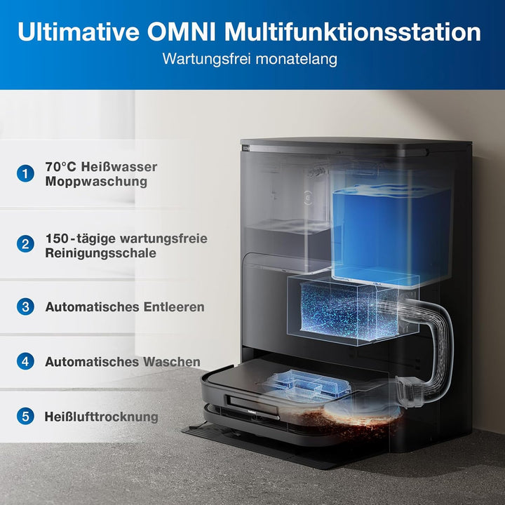 ECOVACS DEEBOT X5 Omni Saugroboter mit Wischfunktion, 12,800Pa Saugkraft, ZeroTangle Technologie, Tr