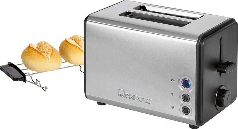 Clatronic TA 3620 Toaster, Edelstahlgehäuse, abnehmbarer Brötchenaufsatz, Auftau-/Aufwärm-/Schnellst