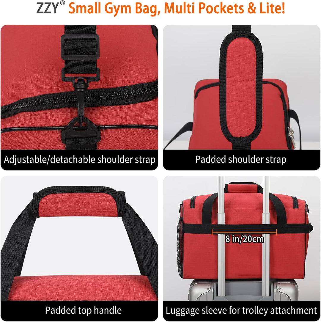 ZZY 20L Sporttasche Klein, Rot, 40x20x25cm | Trainingstasche, Fitnesstasche für Weekender Reisetasch