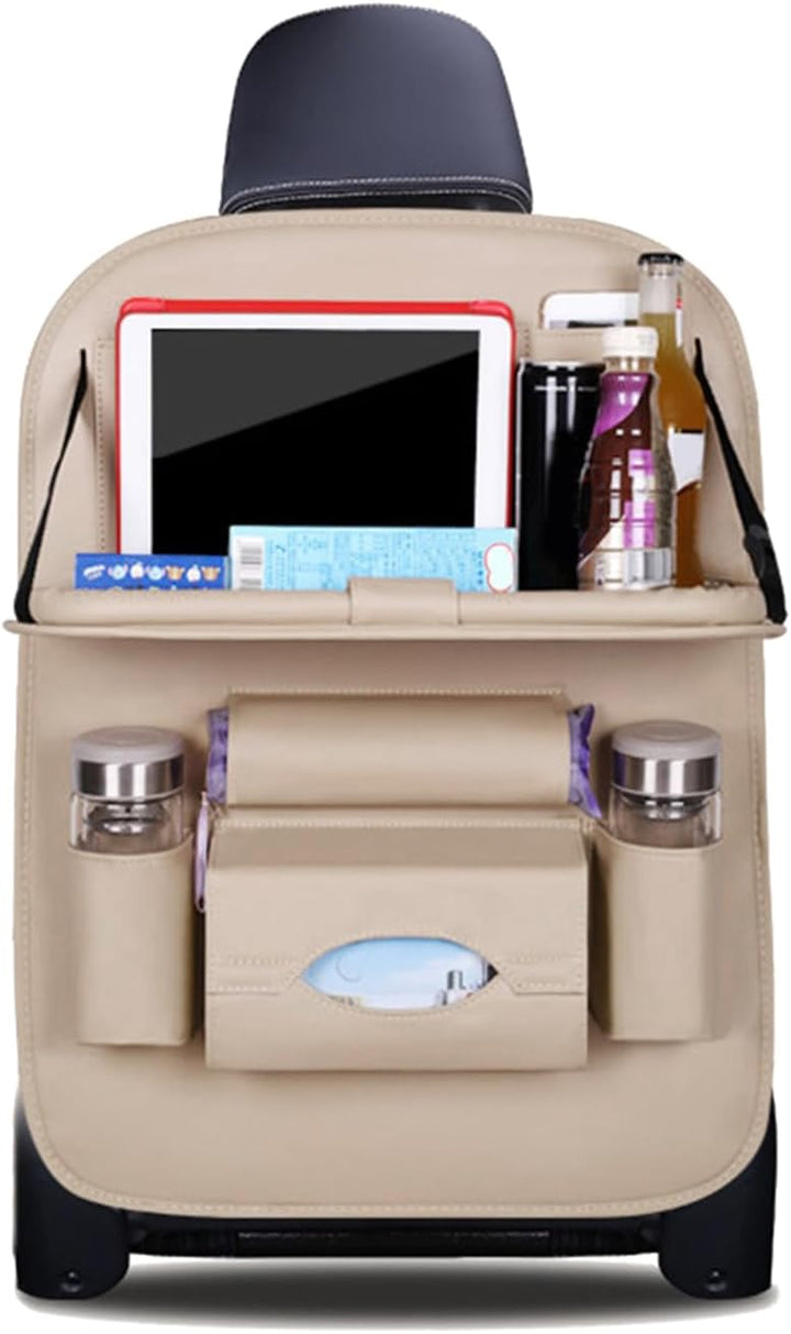 Ergocar Auto Organizer Rückenlehnenschutz Luxus Autositzschutz aus PU-Leder mit faltbarem Tablethalt