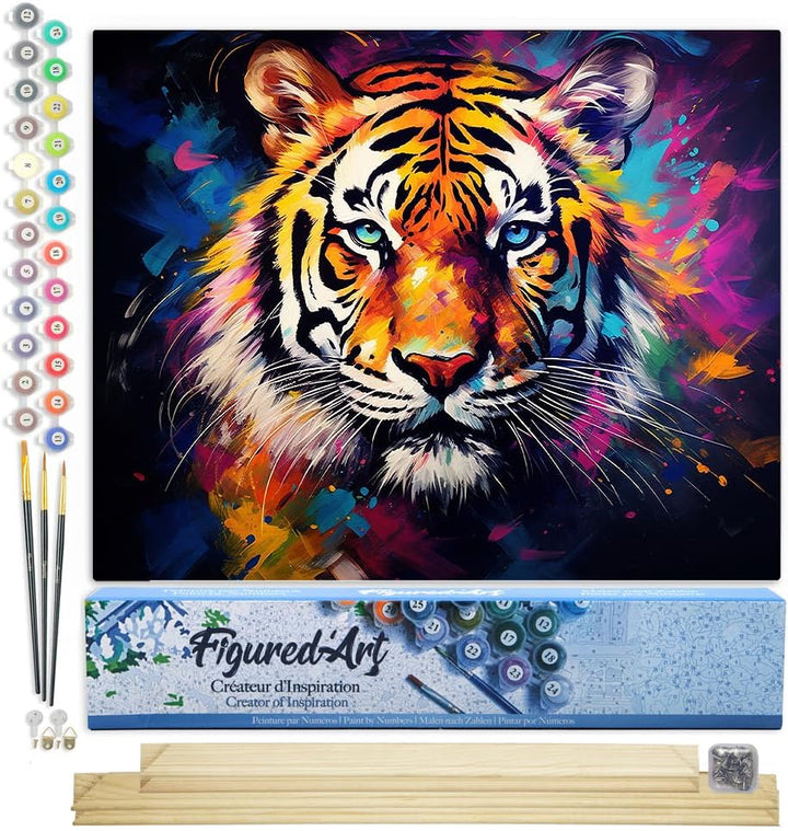 Figured'Art Malen Nach Zahlen Erwachsene Mit Rahmen Tiger Farbenfroh Abstrakt - Paint by Numbers Bas