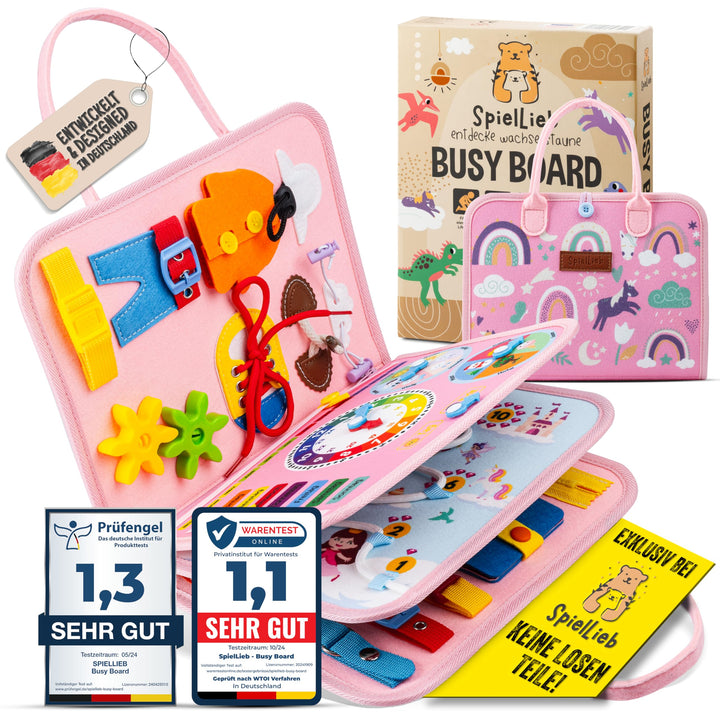 SpielLieb® Montessori Busy Board Deutsch ab 3 Jahre - interaktives Activity Board Spielzeug für Klei